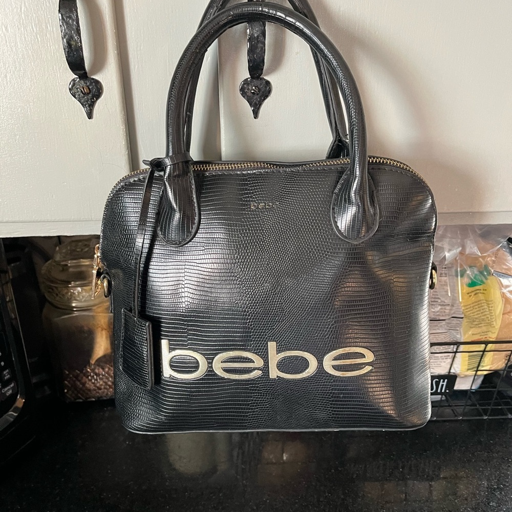 Bebe Black Satchel with Gold Logo